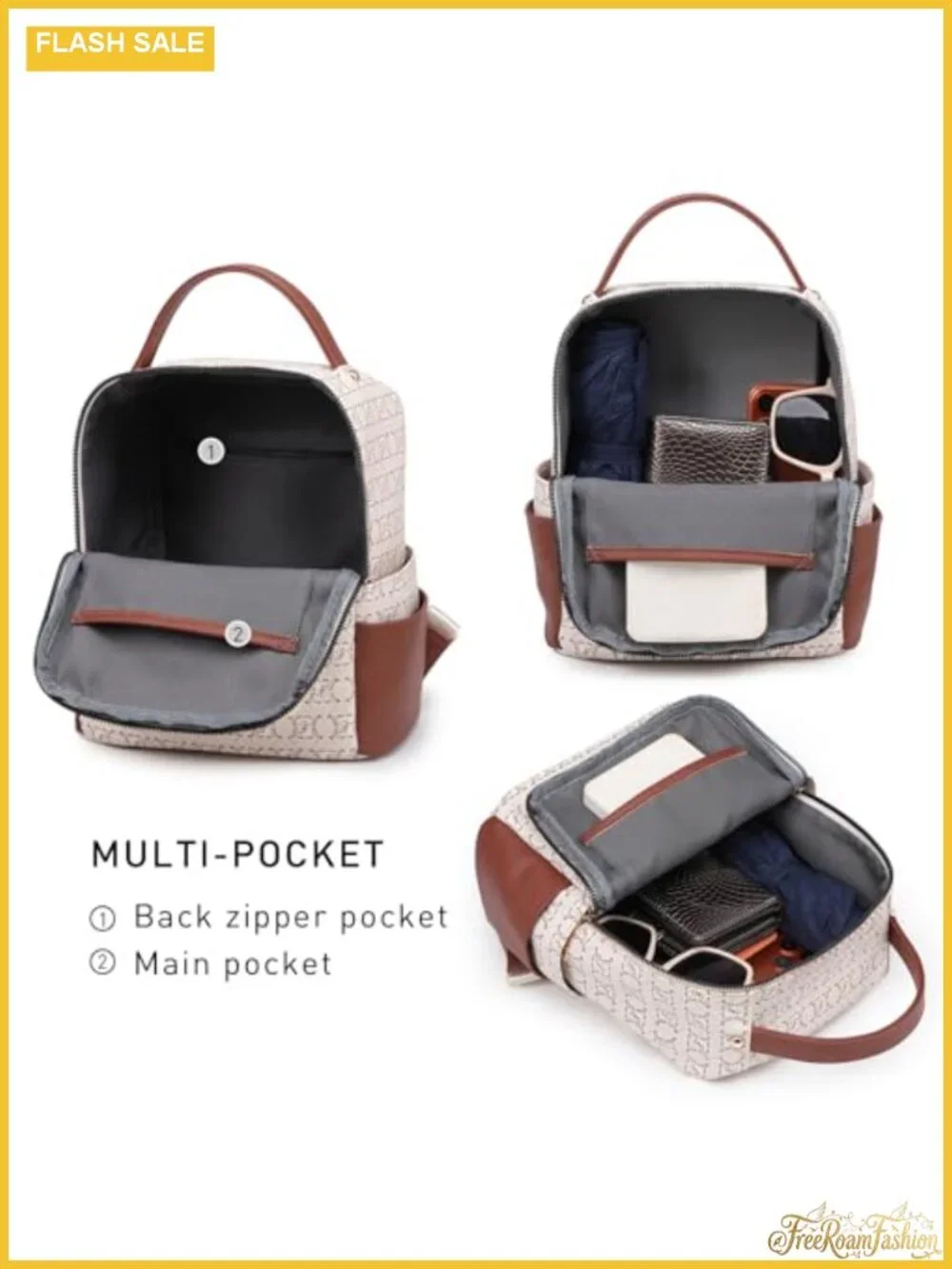 Small Backpack Purse Women Fashion Mini Backpack Multi Pockets Vegan Leather